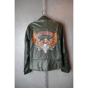 Harley Davidson Motorcycles Mens Black Leather Eagle Graphic Jacket Size XL